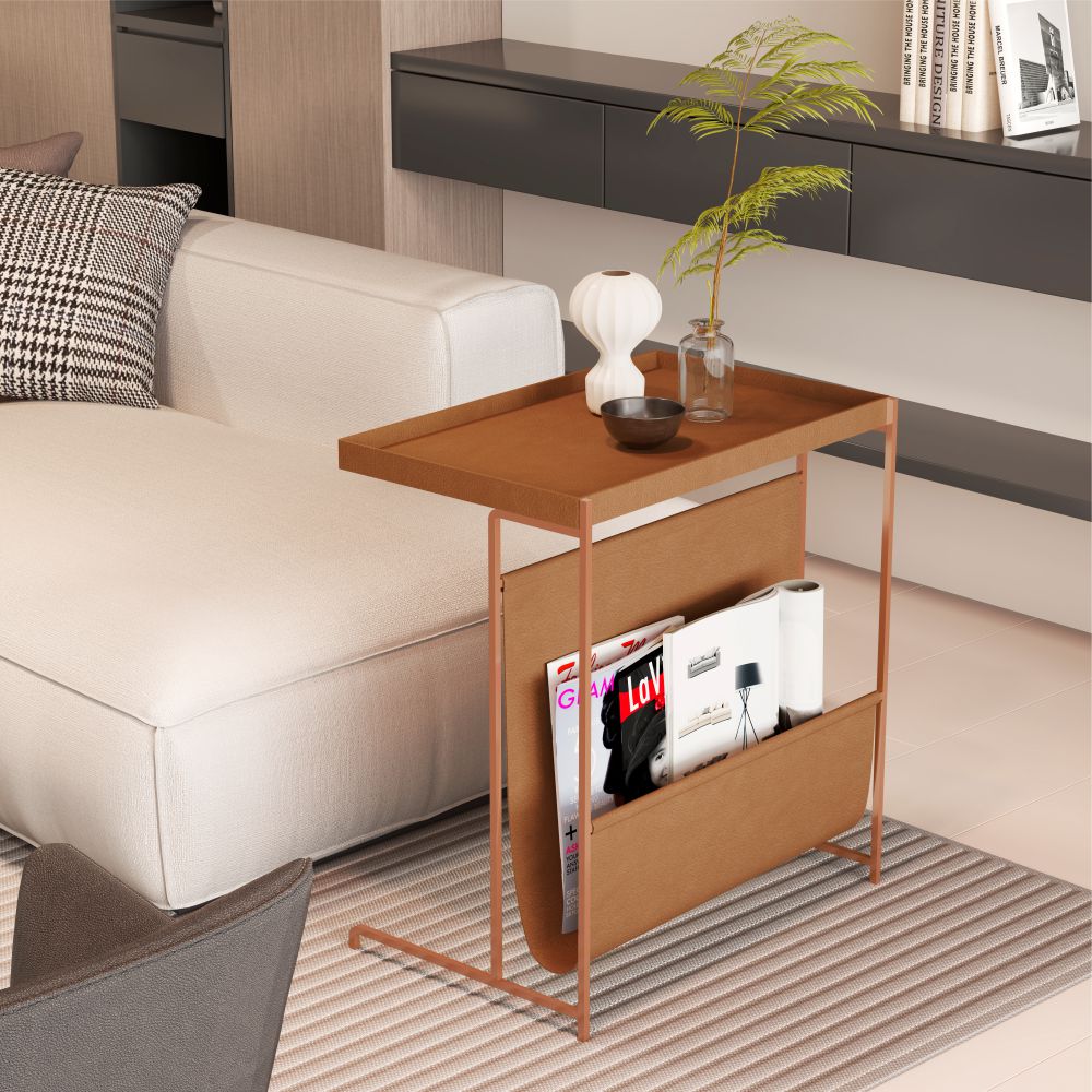 Alamanda Leather Magazine Rack Table